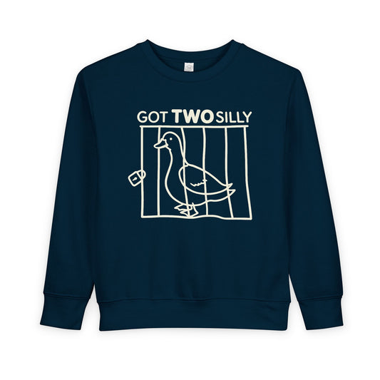 Toddler Sweatshirt — "Got Two Silly" Cute Duck Graphic Pullover