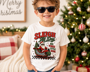 Kids Christmas Shirt, Sleigh All Day Santa Tee, Toddler Christmas Shirt, Baby Christmas Bodysuit, Little Dude Holiday Outfit