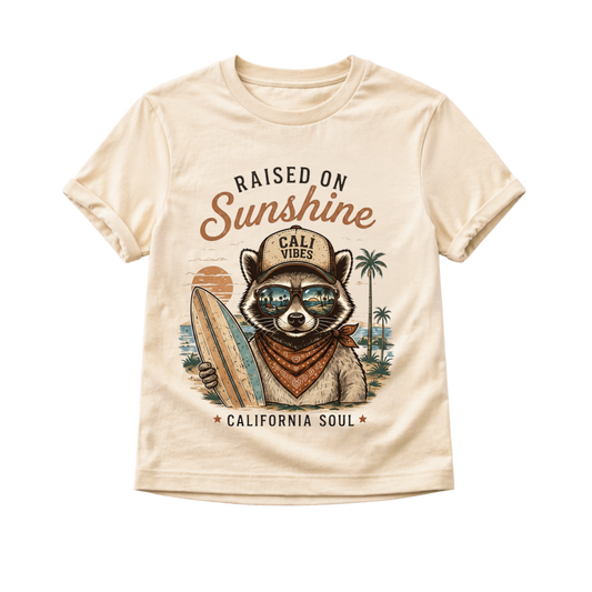 California Kids Shirt, Raised on Sunshine Tee, Toddler California Shirt, California Baby Gift, Beach Kids Shirt, Retro Surf Shirt