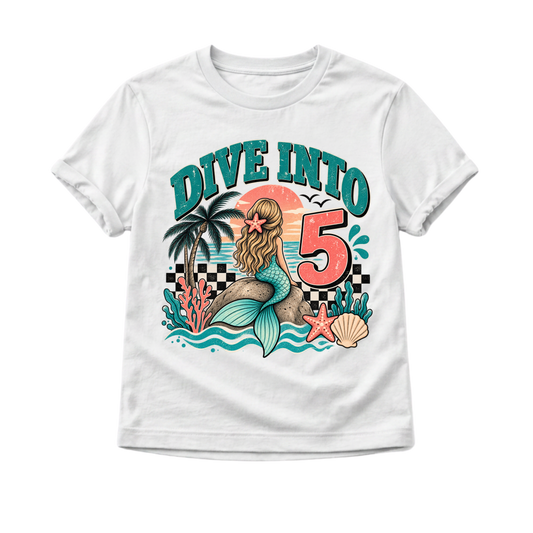 5th Birthday Mermaid Shirt, Girls 5th Birthday Shirt, Mermaid Birthday Shirt, Dive Into Five Shirt, Under the Sea Birthday Outfit