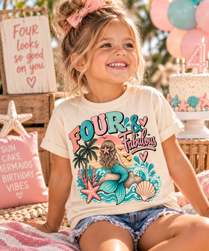 4th Birthday Mermaid Shirt, Four and Fabulous Shirt, Girls 4th Birthday Shirt, Mermaid Birthday Tee, Under the Sea Birthday Outfit