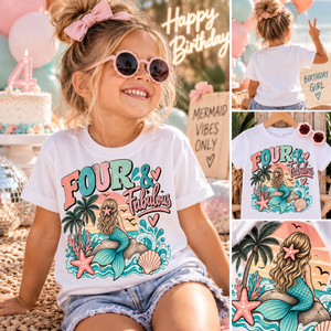 4th Birthday Mermaid Shirt, Four and Fabulous Shirt, Girls 4th Birthday Shirt, Mermaid Birthday Tee, Under the Sea Birthday Outfit