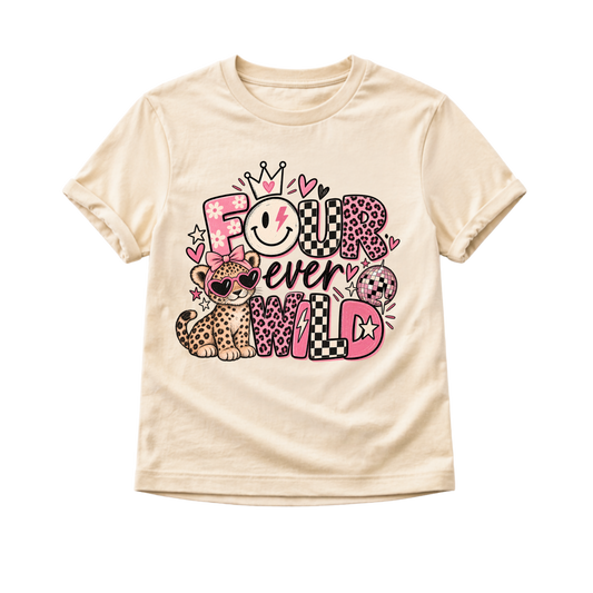 4th Birthday Girl Shirt, Four Ever Wild Birthday Shirt, Turning Four Shirt, 4 Year Old Girl Birthday Outfit, Leopard Birthday Tee