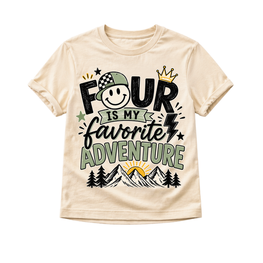 4th Birthday Shirt for Boys, Four Is My Favorite Adventure Shirt, 4 Year Old Birthday Outfit, Outdoor Birthday Tee, Turning Four Shirt