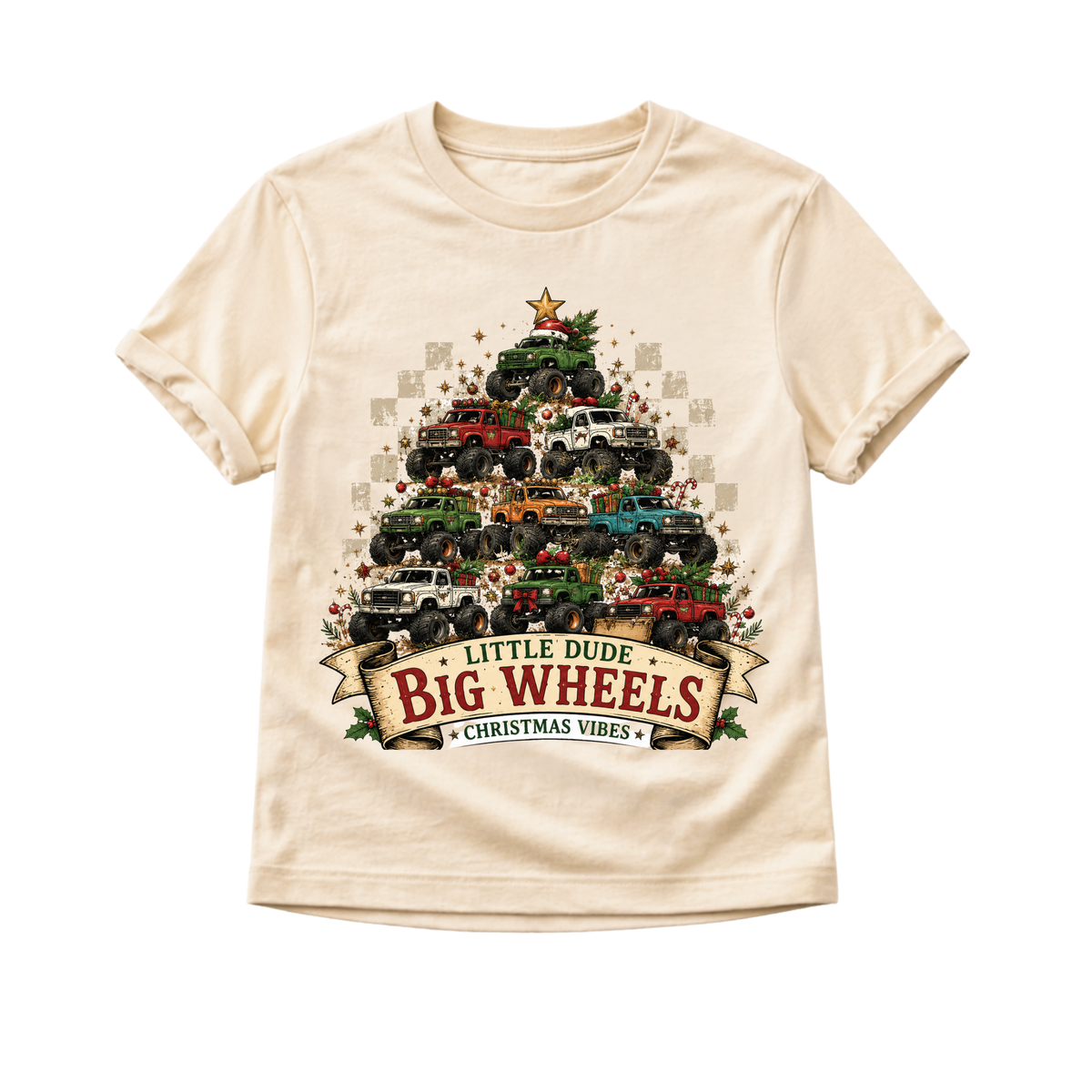 Monster Truck Christmas Shirt for Boys, Little Dude Big Wheels Tee, Toddler Holiday Shirt, Truck Lover Christmas Outfit, Kids Christmas Shirt