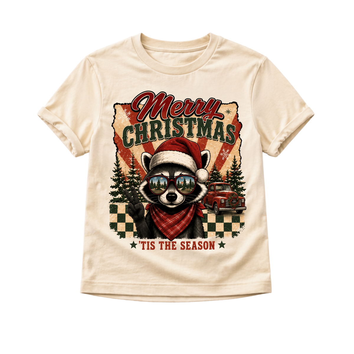 Kids Christmas Shirt, Merry Christmas Raccoon Tee, Toddler Christmas Shirt, Baby Christmas Bodysuit, Retro Holiday Outfit