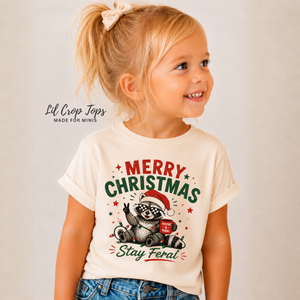 Funny Raccoon Christmas Shirt, Merry Christmas Stay Feral Tee, Retro Christmas Shirt for Kids, Baby Holiday Bodysuit, Toddler Christmas Outfit
