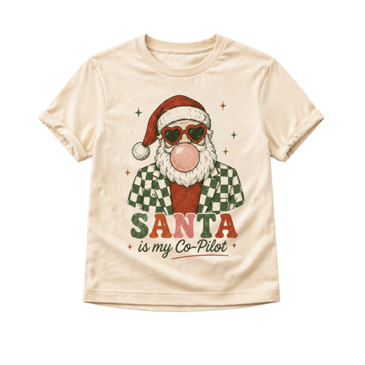 Kids Christmas Shirt, Santa Is My Co Pilot Tee, Baby Christmas Bodysuit, Toddler Christmas Shirt, Retro Santa Holiday Outfit
