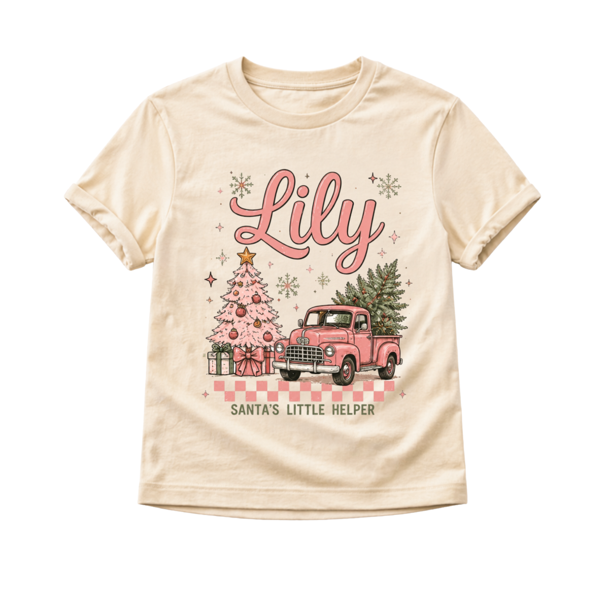 Personalized Christmas Shirt for Girls, Custom Name Christmas Shirt, Pink Vintage Truck Christmas Tee, Santa's Little Helper Shirt, Toddler Christmas Outfit