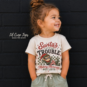 Santa's Little Trouble Christmas Shirt, Funny Elf Shirt, Baby Christmas Bodysuit, Toddler Holiday Tee, Naughty List Shirt, Retro Christmas Tee
