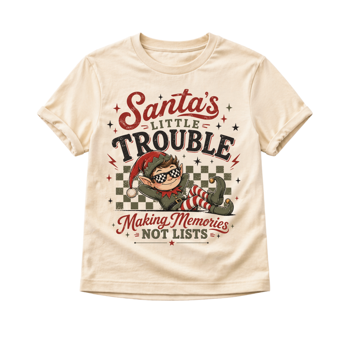 Santa's Little Trouble Christmas Shirt, Funny Elf Shirt, Baby Christmas Bodysuit, Toddler Holiday Tee, Naughty List Shirt, Retro Christmas Tee