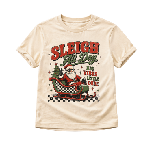 Kids Christmas Shirt, Sleigh All Day Santa Tee, Toddler Christmas Shirt, Baby Christmas Bodysuit, Little Dude Holiday Outfit