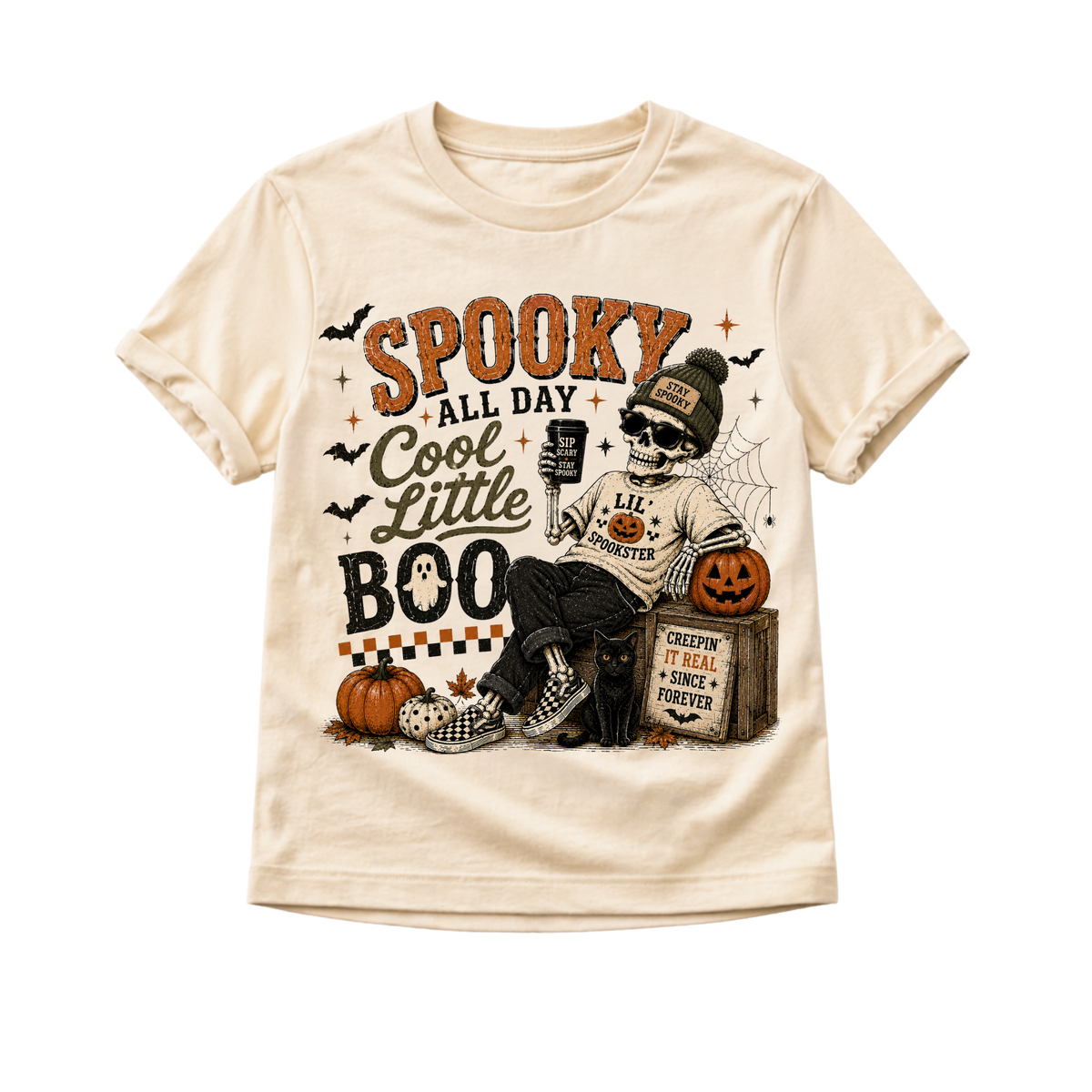 Spooky All Day Cool Little Boo Shirt, Halloween Toddler Shirt, Baby Halloween Bodysuit, Skeleton Halloween Shirt, Vintage Halloween Tee, Spooky Season Outfit