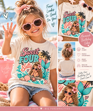 4th Birthday Girl Shirt, Sweet Four and Salty Mermaid Shirt, Mermaid Birthday Outfit, Girls 4th Birthday Tee, Under the Sea Party