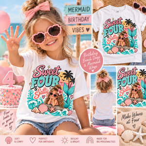 4th Birthday Girl Shirt, Sweet Four and Salty Mermaid Shirt, Mermaid Birthday Outfit, Girls 4th Birthday Tee, Under the Sea Party