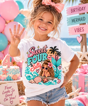 4th Birthday Girl Shirt, Sweet Four and Salty Mermaid Shirt, Mermaid Birthday Outfit, Girls 4th Birthday Tee, Under the Sea Party