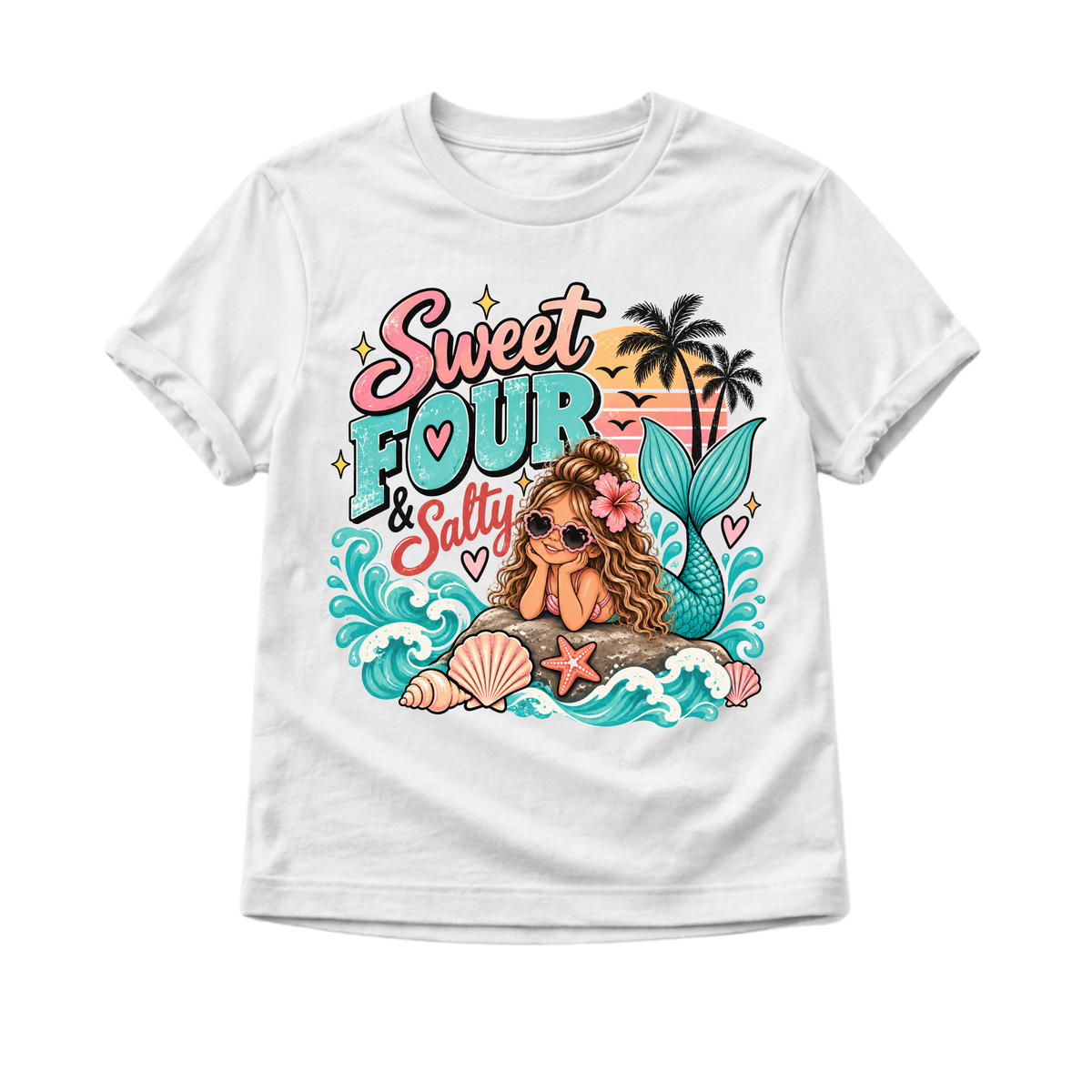 4th Birthday Girl Shirt, Sweet Four and Salty Mermaid Shirt, Mermaid Birthday Outfit, Girls 4th Birthday Tee, Under the Sea Party