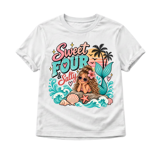 4th Birthday Girl Shirt, Sweet Four and Salty Mermaid Shirt, Mermaid Birthday Outfit, Girls 4th Birthday Tee, Under the Sea Party