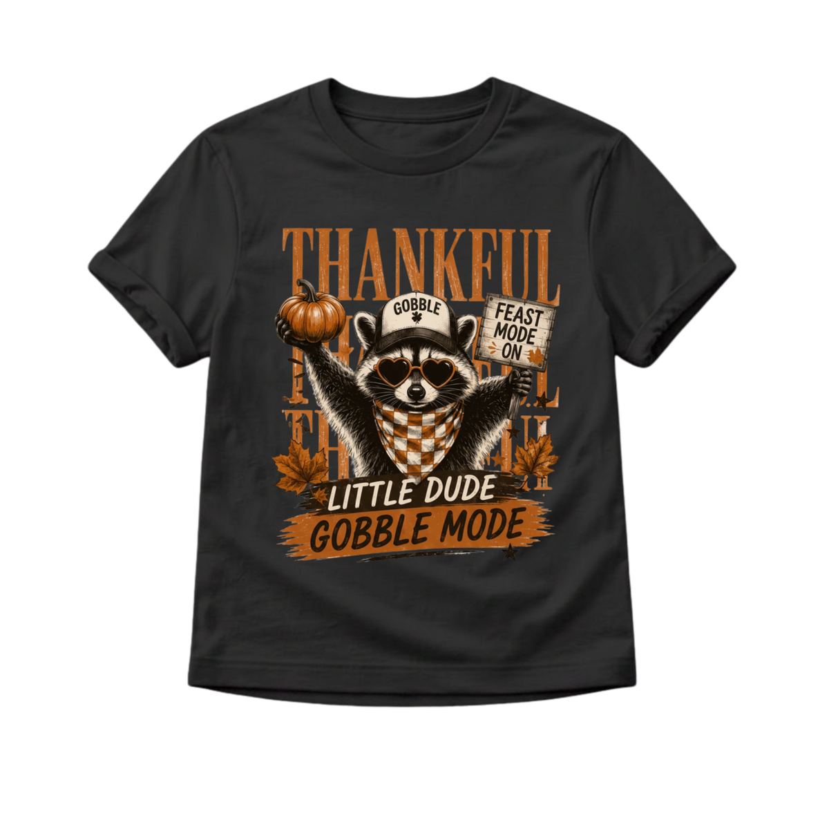 Funny Thanksgiving Shirt for Kids, Raccoon Thanksgiving Tee, Little Dude Gobble Mode Shirt, Toddler Thanksgiving Outfit, Fall Kids Shirt